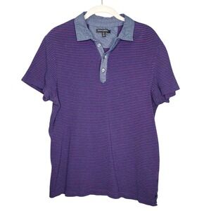 Banana Republic navy blue polo shirt men's sz M striped 100% cotton short sleeve